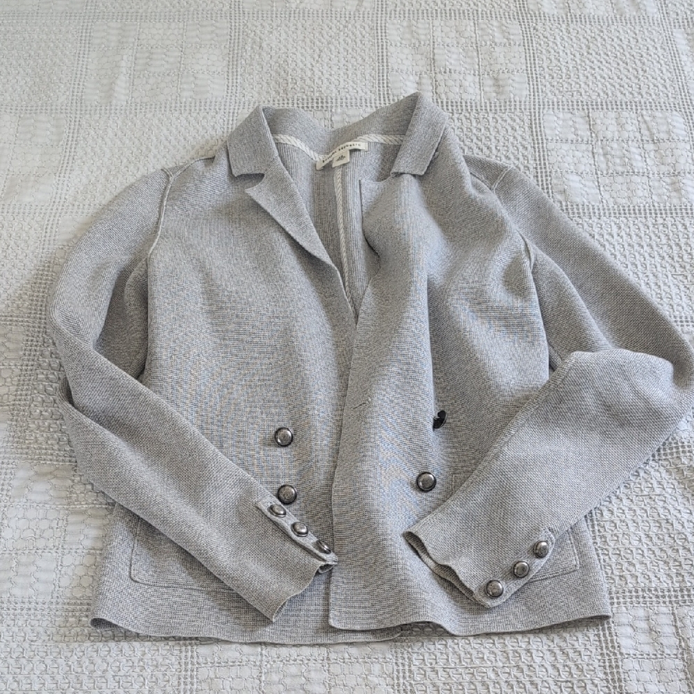 Vintage Gray Double-Breasted Blazer with Notched Lapels